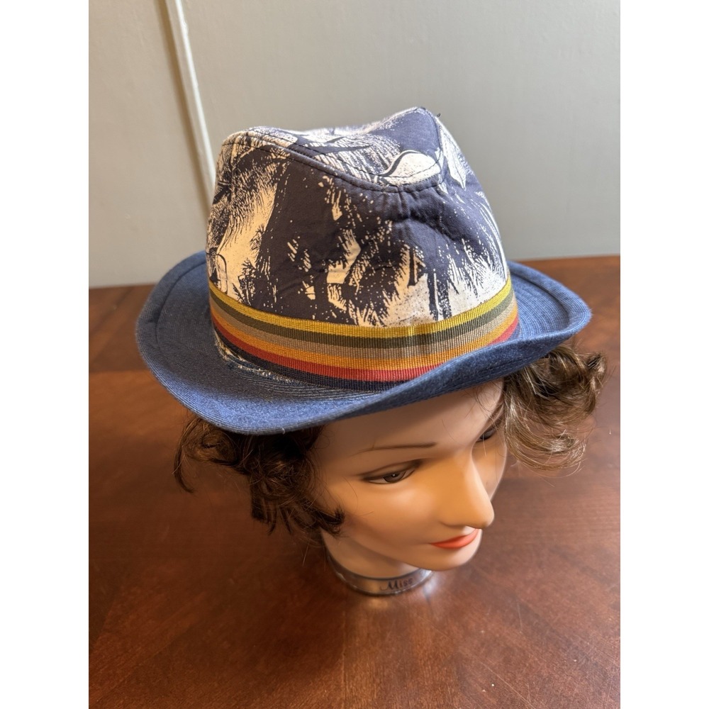Hats in the Belfry Made in Italy Fedora Tropical Palm Print Blue Hat Size Medium